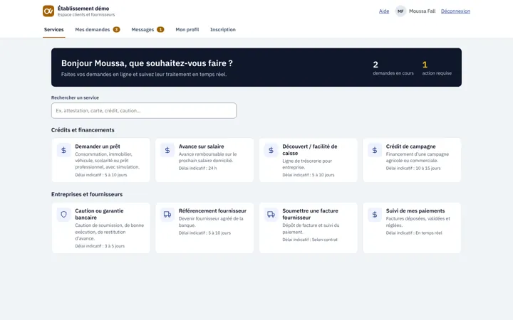 Client space: services and requests