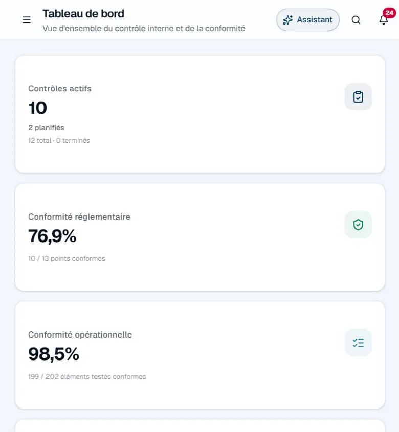 Dashboard: active controls and both compliance rates