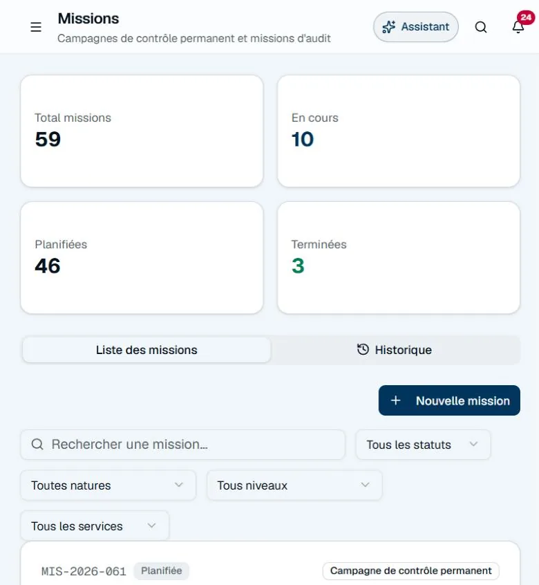 Missions: permanent control campaigns and audits
