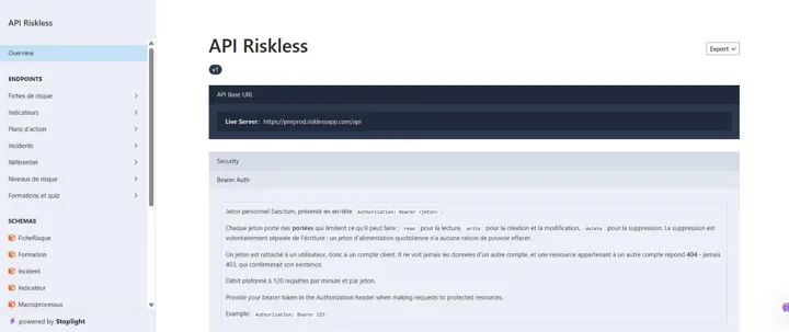 API documentation: scoped tokens, rate limits